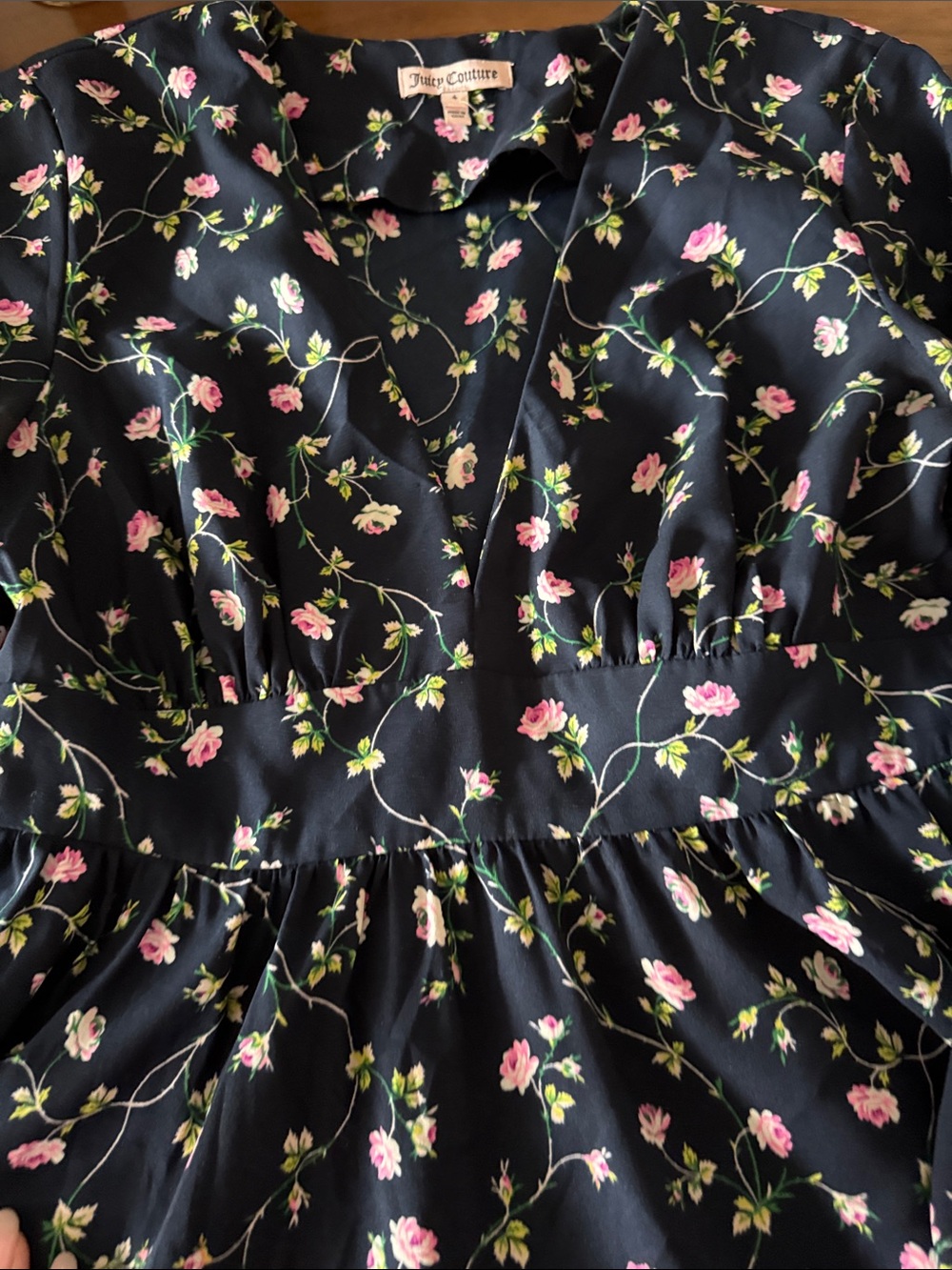 Juicy Couture Navy Floral Long Sleeve Fit-and-Flare Dress - Picture 3 of 5